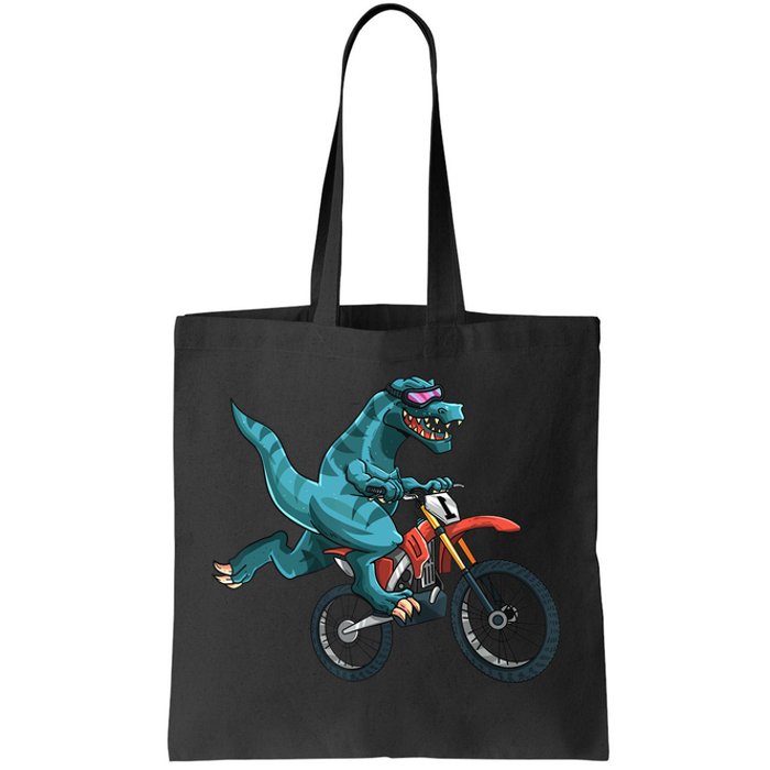 Funny Dino On Dirt Bike TRex Lover Rider Motorcycle Riding Tote Bag