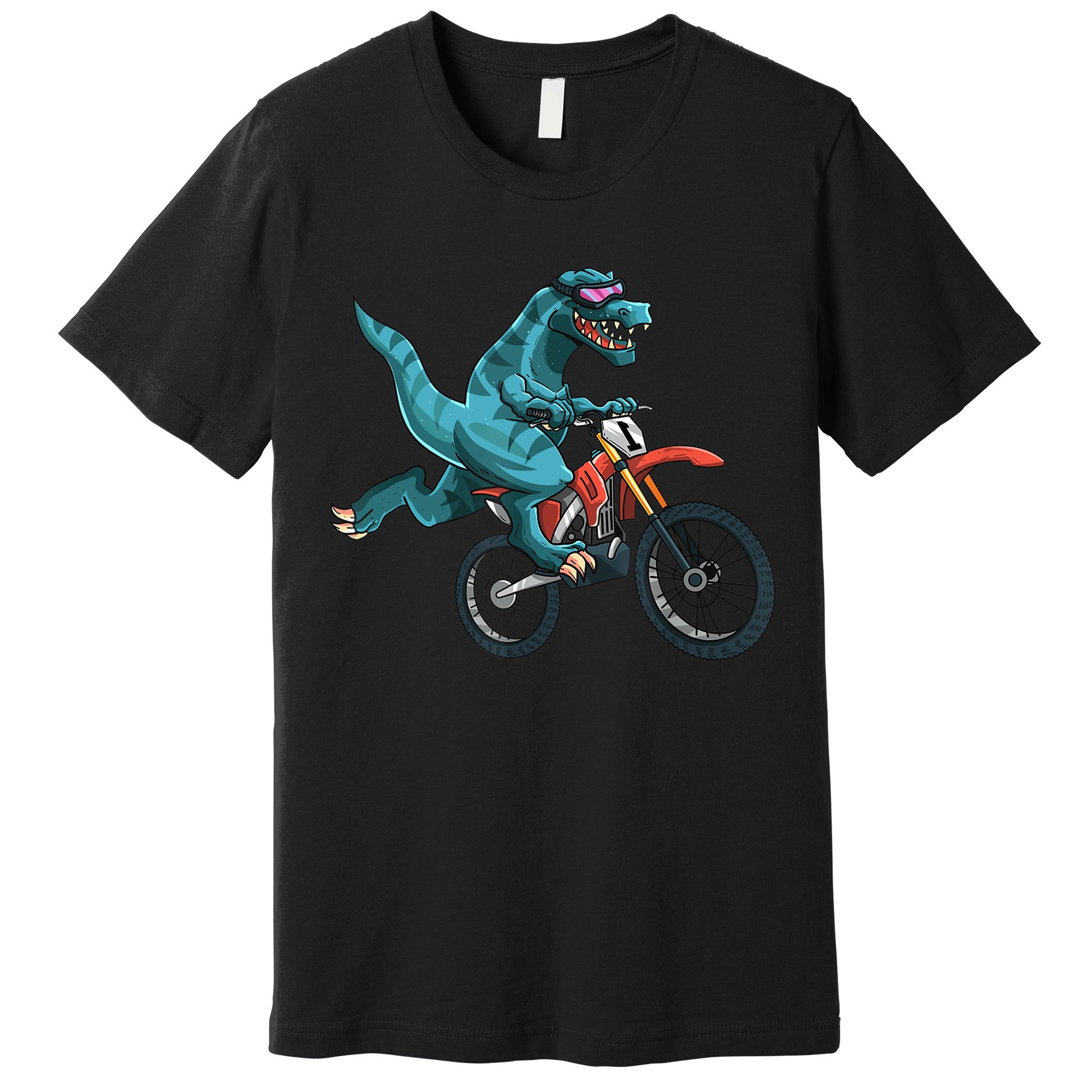 Funny Dino On Dirt Bike TRex Lover Rider Motorcycle Riding Premium T-Shirt