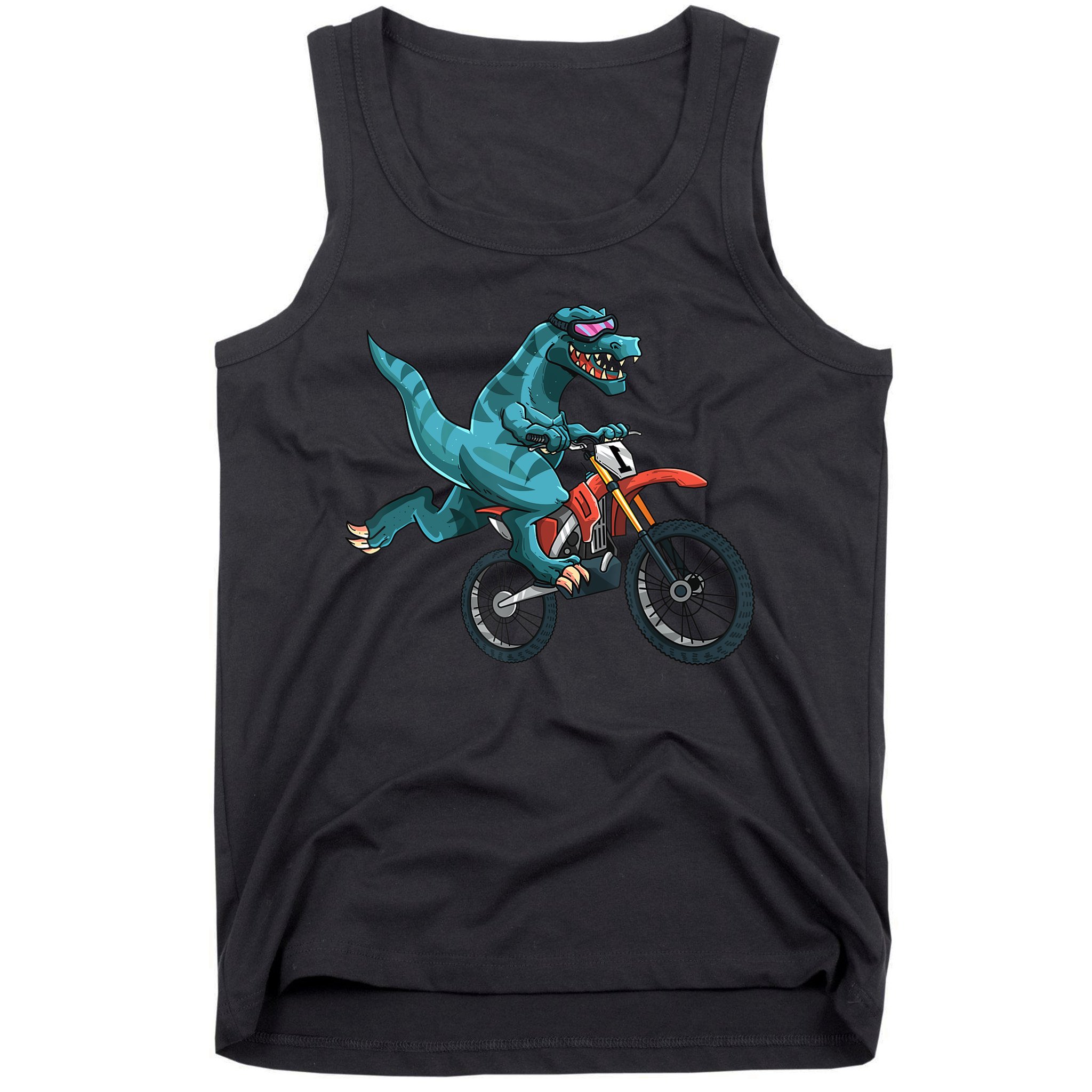 Funny Dino On Dirt Bike TRex Lover Rider Motorcycle Riding Tank Top