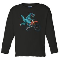 Funny Dino On Dirt Bike TRex Lover Rider Motorcycle Riding Toddler Long Sleeve Shirt