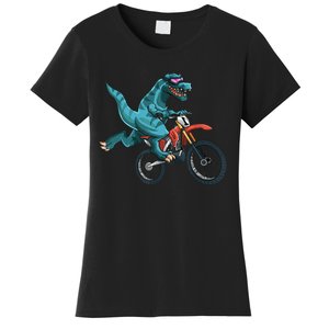 Funny Dino On Dirt Bike TRex Lover Rider Motorcycle Riding Women's T-Shirt