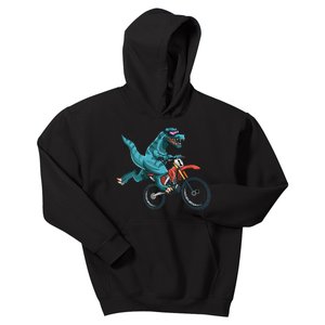 Funny Dino On Dirt Bike TRex Lover Rider Motorcycle Riding Kids Hoodie