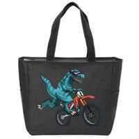 Funny Dino On Dirt Bike TRex Lover Rider Motorcycle Riding Zip Tote Bag