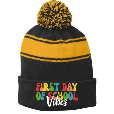 First Day Of School Vibes Stripe Pom Pom Beanie