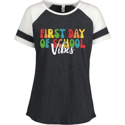 First Day Of School Vibes Enza Ladies Jersey Colorblock Tee