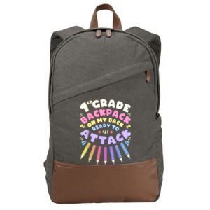 First Day Of School 1st Grade Girl Colored Pencils First Cotton Canvas Backpack