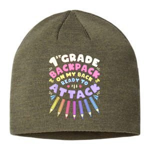 First Day Of School 1st Grade Girl Colored Pencils First Sustainable Beanie