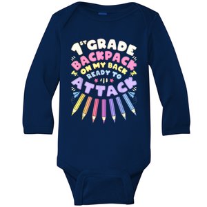 First Day Of School 1st Grade Girl Colored Pencils First Baby Long Sleeve Bodysuit