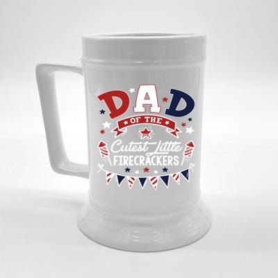 Funny Dad Of The Little Firecracker American Flag Fireworks Gift Beer Stein