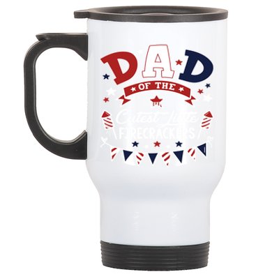 Funny Dad Of The Little Firecracker American Flag Fireworks Gift Stainless Steel Travel Mug