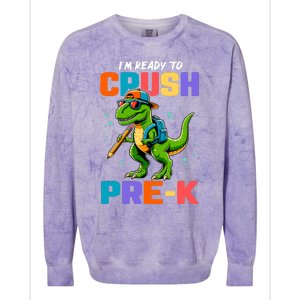 First Day Of Prek Boy Dinosaur Back To School Colorblast Crewneck Sweatshirt