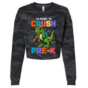 First Day Of Prek Boy Dinosaur Back To School Cropped Pullover Crew