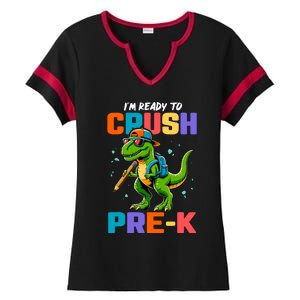 First Day Of Prek Boy Dinosaur Back To School Ladies Halftime Notch Neck Tee