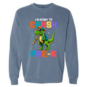 First Day Of Prek Boy Dinosaur Back To School Garment-Dyed Sweatshirt