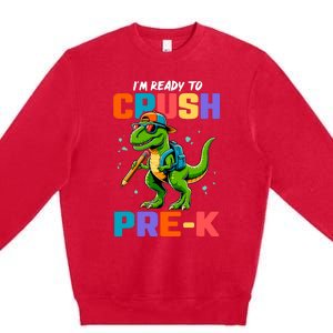 First Day Of Prek Boy Dinosaur Back To School Premium Crewneck Sweatshirt