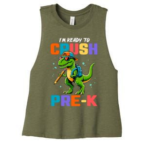 First Day Of Prek Boy Dinosaur Back To School Women's Racerback Cropped Tank