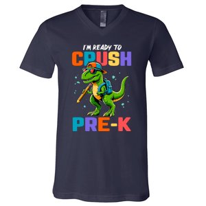 First Day Of Prek Boy Dinosaur Back To School V-Neck T-Shirt