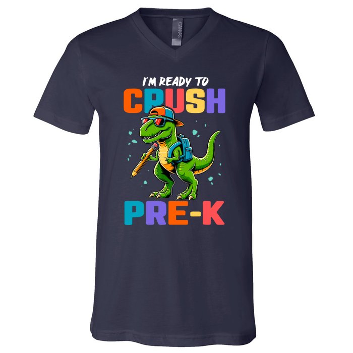 First Day Of Prek Boy Dinosaur Back To School V-Neck T-Shirt