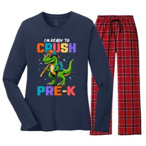 First Day Of Prek Boy Dinosaur Back To School Women's Long Sleeve Flannel Pajama Set 