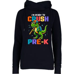 First Day Of Prek Boy Dinosaur Back To School Womens Funnel Neck Pullover Hood