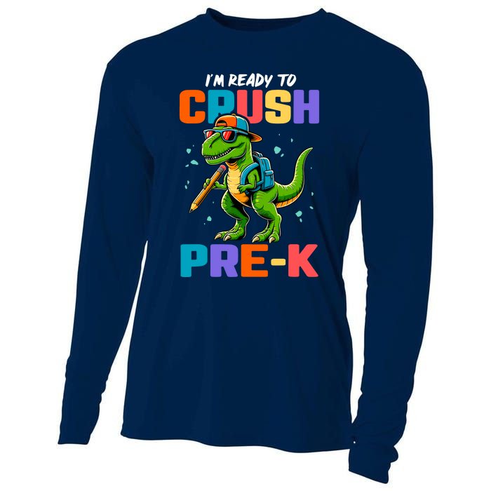 First Day Of Prek Boy Dinosaur Back To School Cooling Performance Long Sleeve Crew