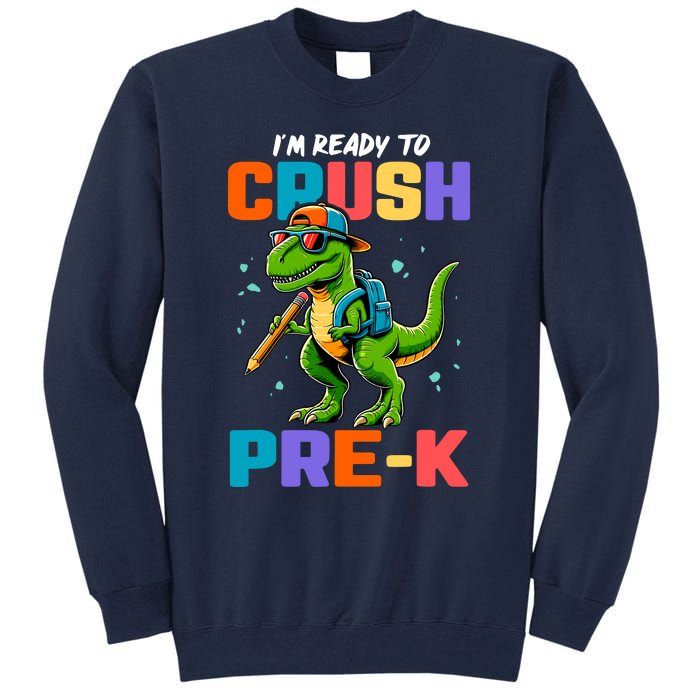 First Day Of Prek Boy Dinosaur Back To School Tall Sweatshirt