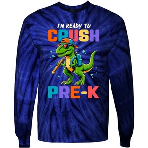 First Day Of Prek Boy Dinosaur Back To School Tie-Dye Long Sleeve Shirt