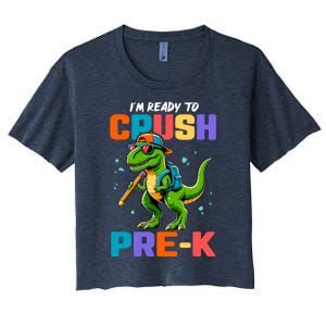 First Day Of Prek Boy Dinosaur Back To School Women's Crop Top Tee