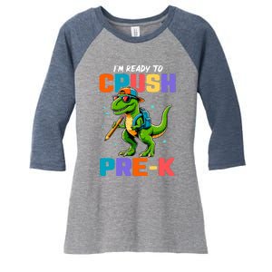 First Day Of Prek Boy Dinosaur Back To School Women's Tri-Blend 3/4-Sleeve Raglan Shirt