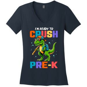 First Day Of Prek Boy Dinosaur Back To School Women's V-Neck T-Shirt