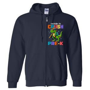 First Day Of Prek Boy Dinosaur Back To School Full Zip Hoodie