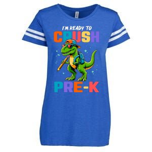 First Day Of Prek Boy Dinosaur Back To School Enza Ladies Jersey Football T-Shirt