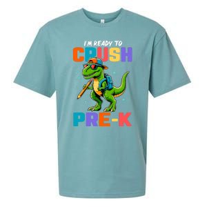 First Day Of Prek Boy Dinosaur Back To School Sueded Cloud Jersey T-Shirt