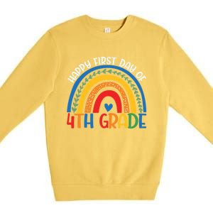 First Day Of 4Th Grade Teacher Rainbow Hello Fourth Grade Funny Gift Premium Crewneck Sweatshirt