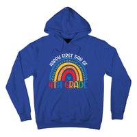 First Day Of 4Th Grade Teacher Rainbow Hello Fourth Grade Funny Gift Hoodie