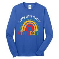 First Day Of 4Th Grade Teacher Rainbow Hello Fourth Grade Funny Gift Tall Long Sleeve T-Shirt