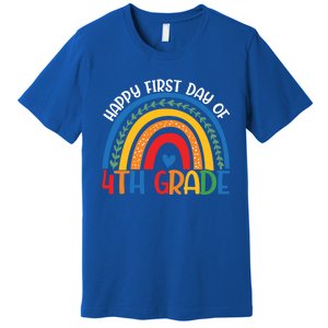 First Day Of 4Th Grade Teacher Rainbow Hello Fourth Grade Funny Gift Premium T-Shirt