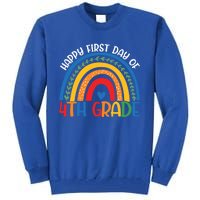 First Day Of 4Th Grade Teacher Rainbow Hello Fourth Grade Funny Gift Tall Sweatshirt