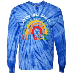 First Day Of 4Th Grade Teacher Rainbow Hello Fourth Grade Funny Gift Tie-Dye Long Sleeve Shirt