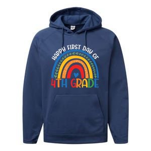 First Day Of 4Th Grade Teacher Rainbow Hello Fourth Grade Funny Gift Performance Fleece Hoodie