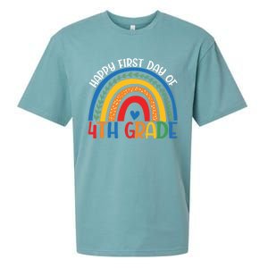 First Day Of 4Th Grade Teacher Rainbow Hello Fourth Grade Funny Gift Sueded Cloud Jersey T-Shirt