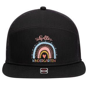 First Day Of School Hello Kindergarten Teacher Rainbow 7 Panel Mesh Trucker Snapback Hat