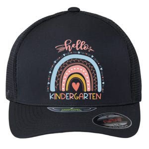 First Day Of School Hello Kindergarten Teacher Rainbow Flexfit Unipanel Trucker Cap