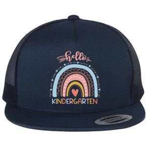 First Day Of School Hello Kindergarten Teacher Rainbow Flat Bill Trucker Hat