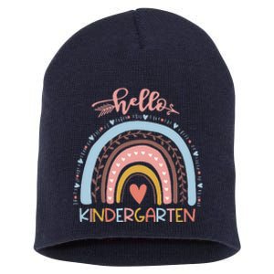 First Day Of School Hello Kindergarten Teacher Rainbow Short Acrylic Beanie