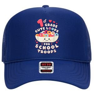 First Day Of 1st Grade Girl Back To School First Grade Cute High Crown Mesh Back Trucker Hat