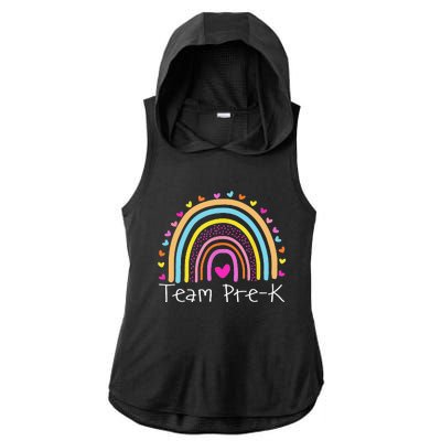 First Day Of Team PreK Squad Crew Preschool Teacher Rainbow Ladies PosiCharge Tri-Blend Wicking Draft Hoodie Tank