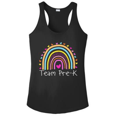 First Day Of Team PreK Squad Crew Preschool Teacher Rainbow Ladies PosiCharge Competitor Racerback Tank