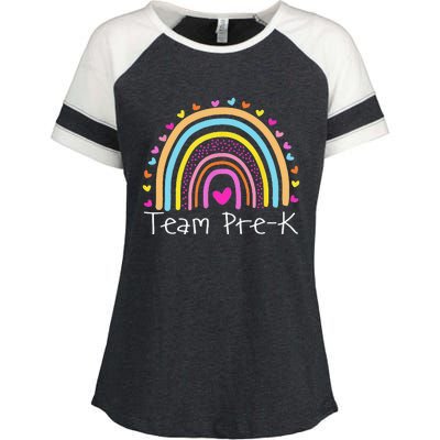 First Day Of Team PreK Squad Crew Preschool Teacher Rainbow Enza Ladies Jersey Colorblock Tee