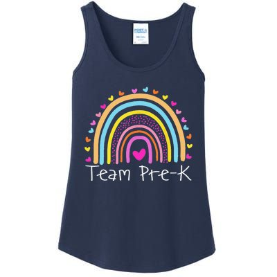 First Day Of Team PreK Squad Crew Preschool Teacher Rainbow Ladies Essential Tank